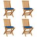 VidaXL Tuinstoelen 4 st met blauwe kussens massief teakhout
