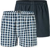 Schiesser Boxershorts 2-pack geweven ruit meerkleurig - Blauw - Heren - 4XL