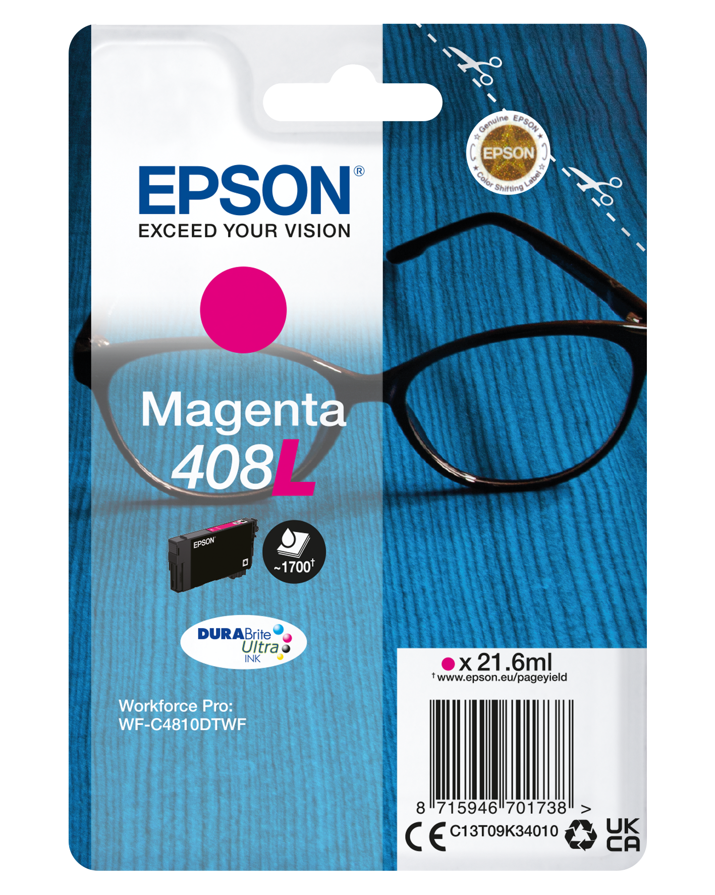Epson Singlepack Magenta 408L DURABrite Ultra Ink single pack / magenta