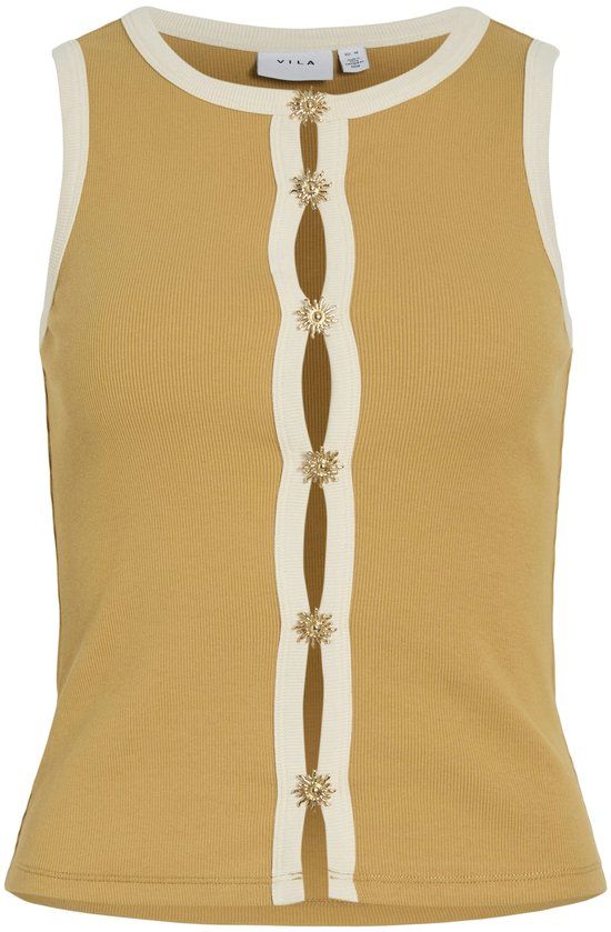 Vila Top Vifriq O-neck S/l Sun Top/rf/bfs 14115125 Amber Gold/ Birch Piping Dames Maat - XL