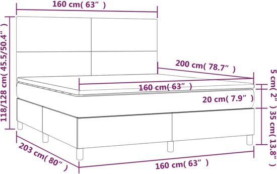 vidaXL Boxspring met matras - Stof - Donkerbruin - 160x200 cm