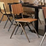 LABEL51 Solid Eetkamerstoel - Bruin - Hout - Goud Metalen Frame - Stoel - Stapelstoel
