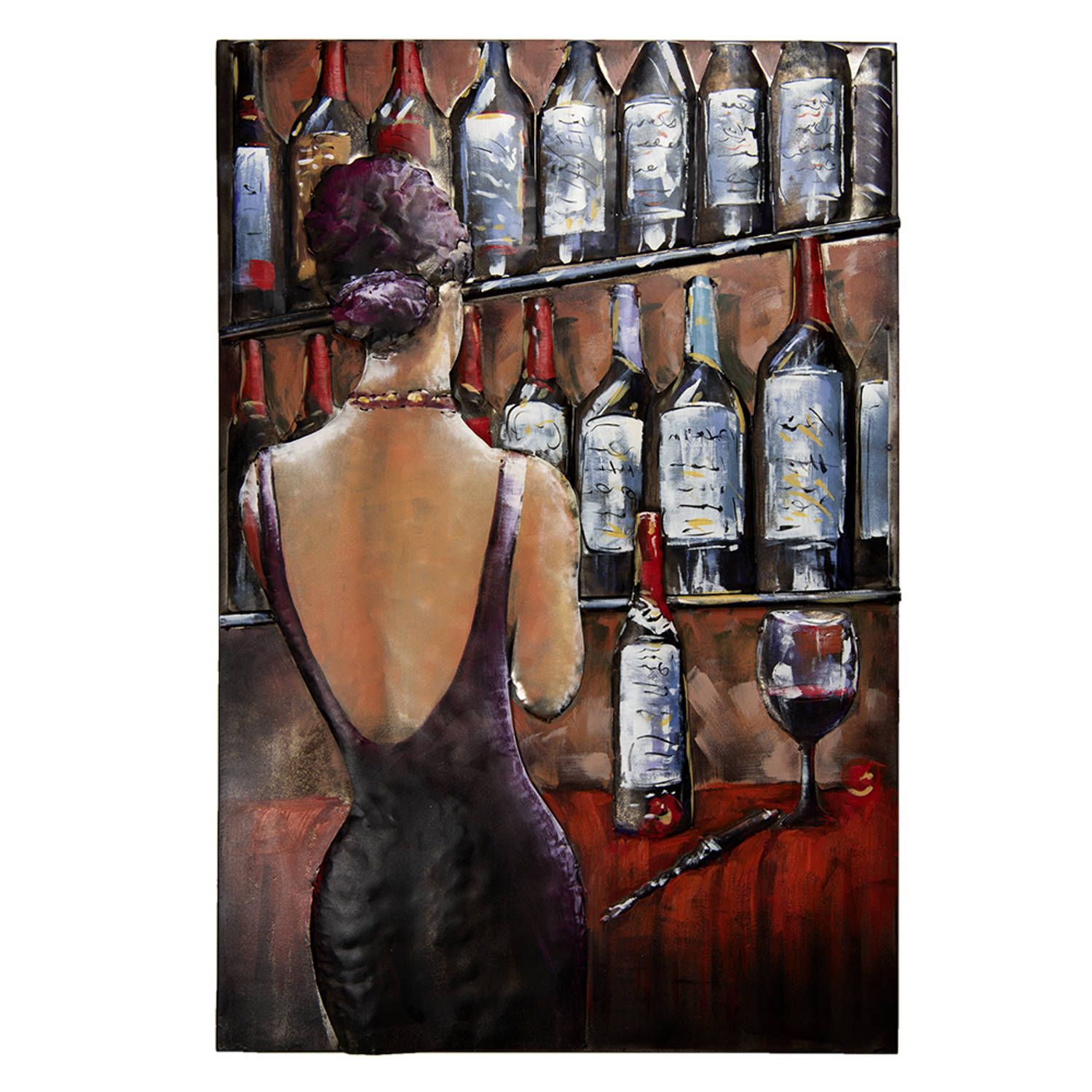 Clayre & Eef Metalen Schilderij 80x120 cm Rood IJzer Vrouw Wanddecoratie