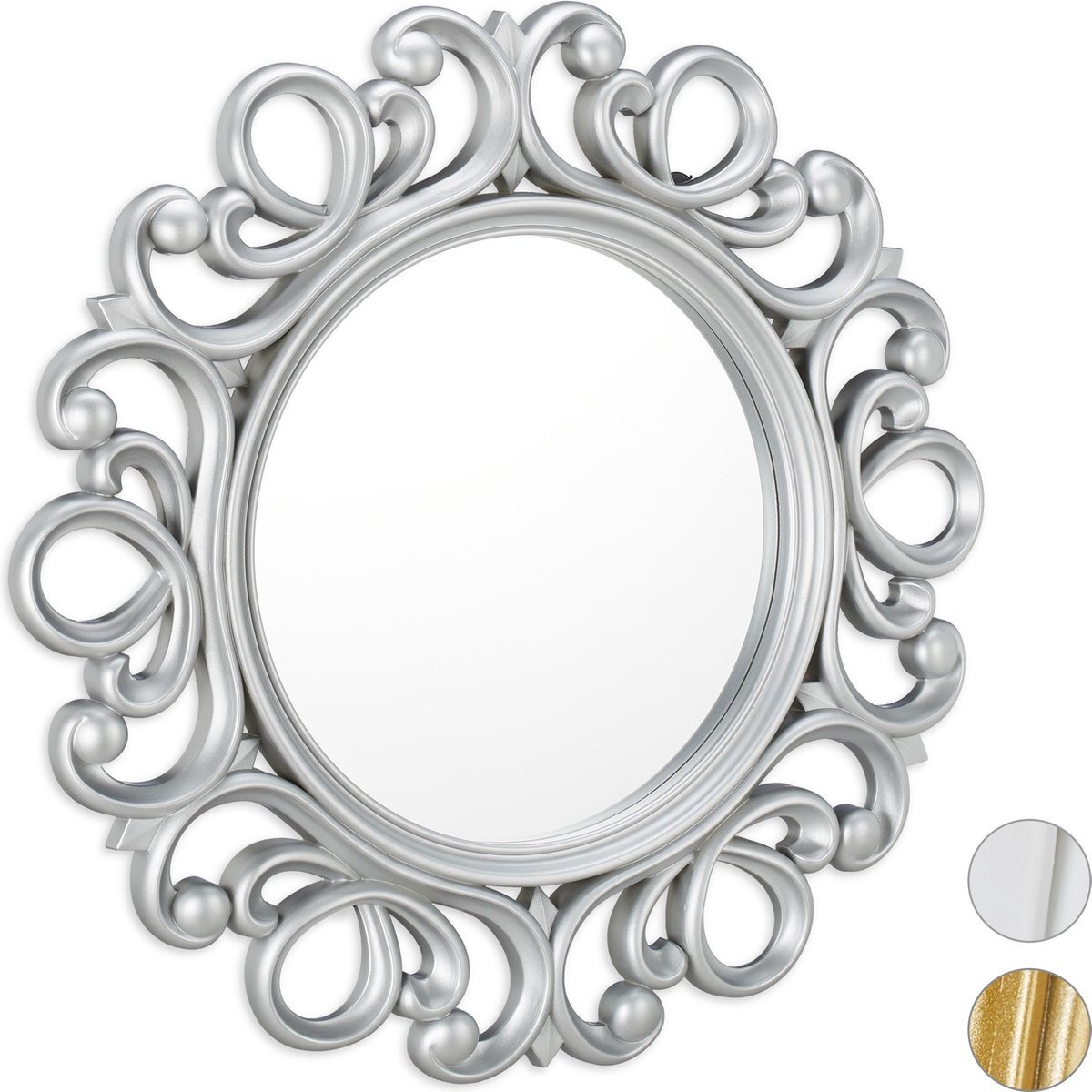 Relaxdays spiegel rond - sierspiegel gang - wandspiegel - design - 50 cm rond zilver