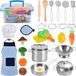 AMOYEE Cuisine, accessoires, jouet de cuisine pour enfants, ensemble de casseroles en acier inoxydable, tablier et toque pour légumes, jeu de rôle, filles et garçons