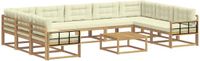 vidaXL Hoek loungeset 9 zitplaatsen Wit en crème Acacia hout
