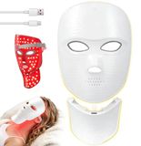 Masque visage et cou - Masque de photothérapie ultra-léger - Thérapie par lumière 7 couleurs - Module de cou amovible - Fonctionne via USB - Métal - Blanc céramique