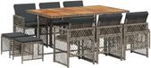 vidaXL 11-delige tuinset met kussens, grijs, polyrotan