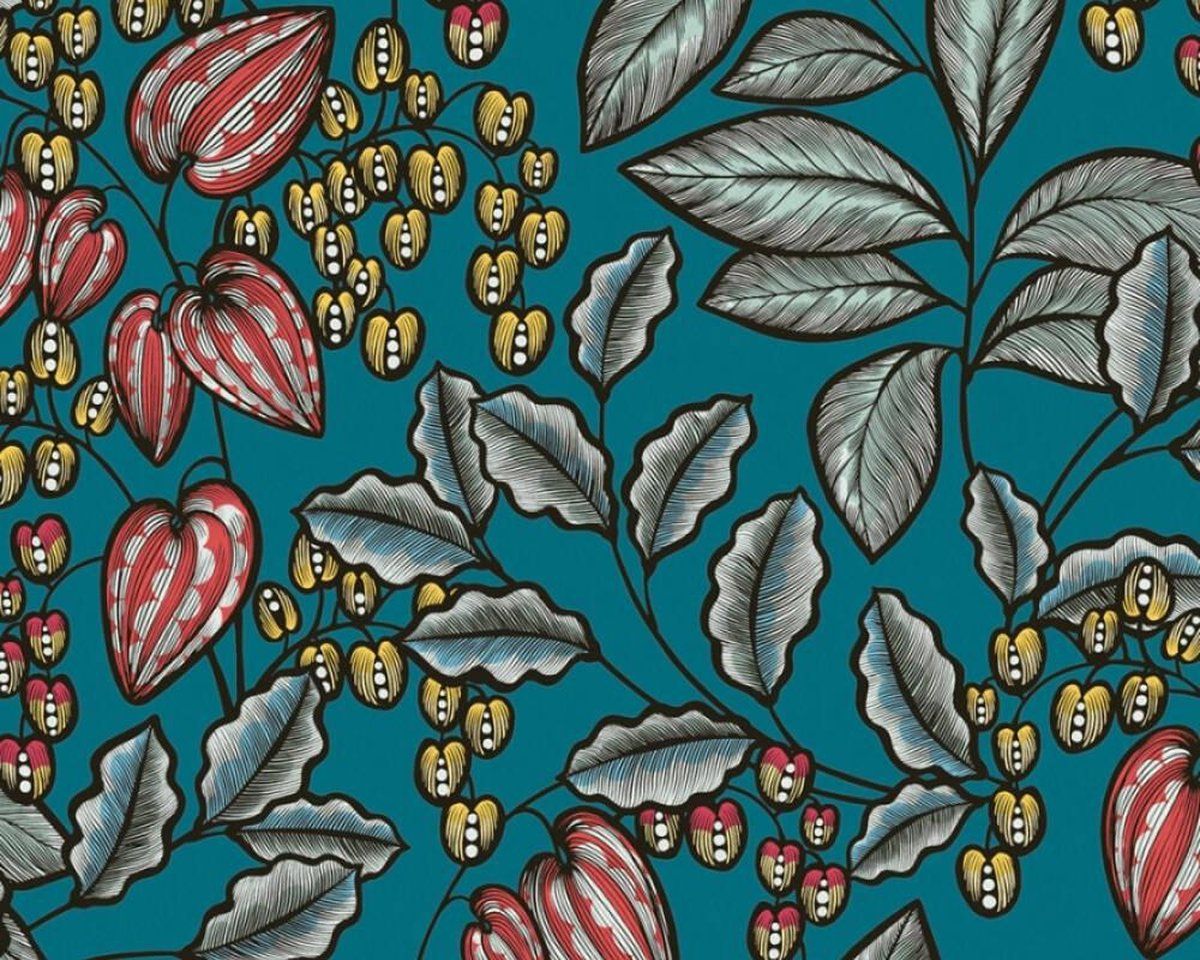 ARCHITECTS-PAPER SCANDINAVISCHE LOOK BLADEREN BEHANG - Meerkleurig Turquoise - AS Creation Floral Impression