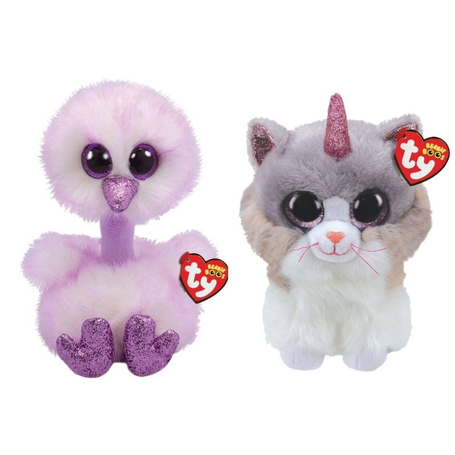 TY - Knuffel - Beanie Buddy - Kenya Ostrich & Asher Cat