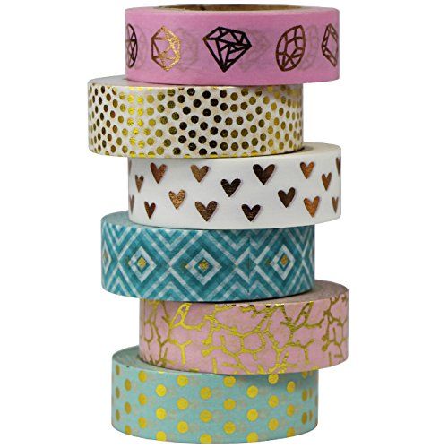 UOOOM 6 Rolls Kleuren Washi Tape Set goud Foil Plakband