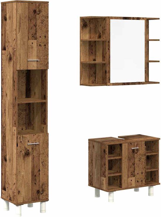 vidaXL 3-delige Badkamermeubelset bewerkt hout oud houtkleurig