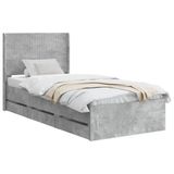 vidaXL Bedframe met opbergruimte en hoofdbord Betongrijs 90 x 200 cm
