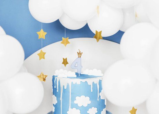 Party Deco Lichtblauwe Kaars Met Kroontje Cijfer 4
