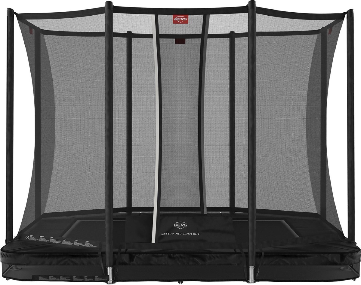 Berg Trampoline Ultim Favorit met Veiligheidsnet - Safetynet Comfort - InGround - 280 x 190 cm - Limited Black Edition - Zwart - Met afdekhoes