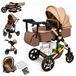 Poussette 3-en-1 - Système de voyage - Siège réversible - Pliable - Tissu en coton - Max. 15 kg - Kaki