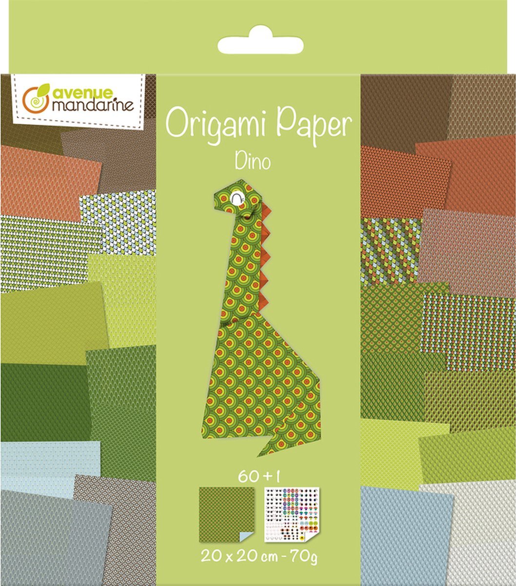 Avenue Mandarine Origami papier Dino, 60 vel 70g 20 x 20 cm - met motief