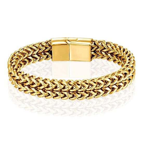 LGT JWLS Heren Armband - Dubbele Curb Chain van Edelstaal, Goud-23cm