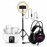 Blaupunkt BLP-DISC DISCOVERY PACK: Bluetooth 5.0 True Wireless Headset BLP4998-26 (wit) + 26cm LED lichtring BLP-1025-2601 + Premium Gaming Headset voor eSport BLP5927-26