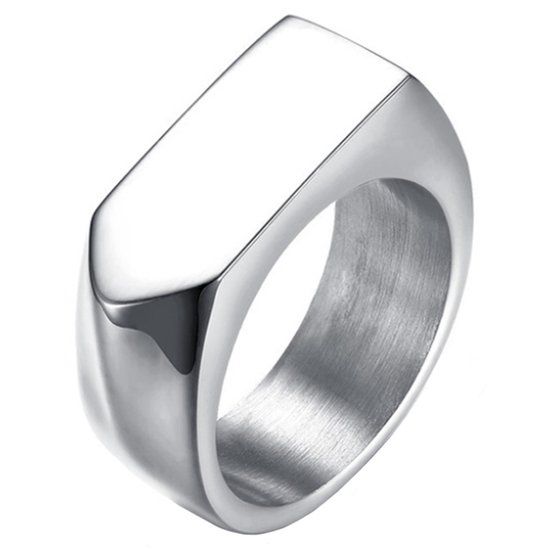 Mendes Jewelry Zilverkleurige stalen zegelring 21.5mm
