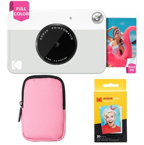 KODAK Printomatic Volledig in kleur Direct printen camera Starterbundel + Zachte Hoes + Zink 20pk fotopapier - Kleurrijke foto's op 2x3" zelfklevend papier - Grijs