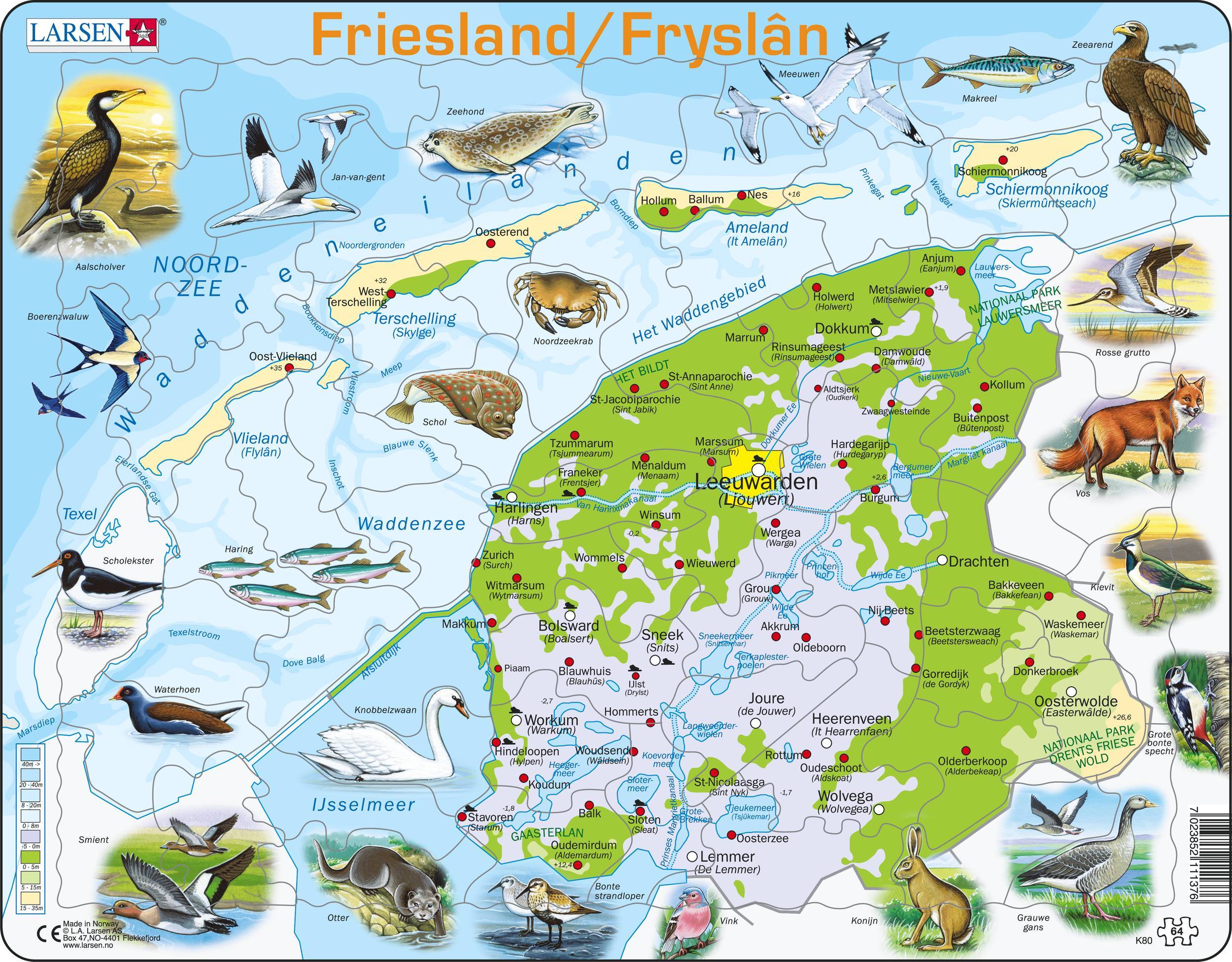 Larsen Maxi Kaart Friesland Geografisch met Dieren 64 stukjes