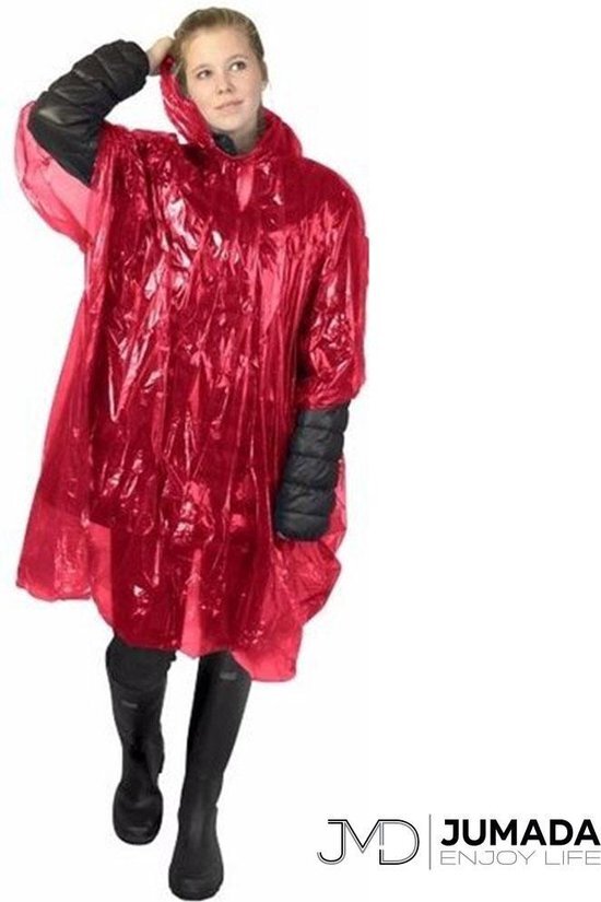 Jumada's Wegwerp Poncho - Regenponcho - Noodponcho - Regencape - Met Capuchon - Volwassenen - Rood