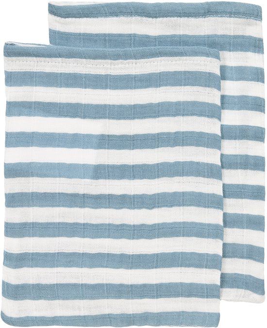Meyco Hydrofiele doeken pre-washed Fat Stripe Jeans Blue 20x17cm - 2-pack