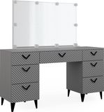 Vicco Kaptafel Anett Grijs 150 cm avec miroir et guirlande lumineuse LED