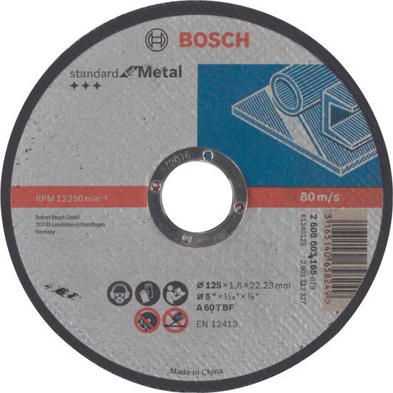 Bosch Doorslijpschijf recht Standard for Metal A 60 T BF, 125 mm, 22,23 mm, 1,6 mm