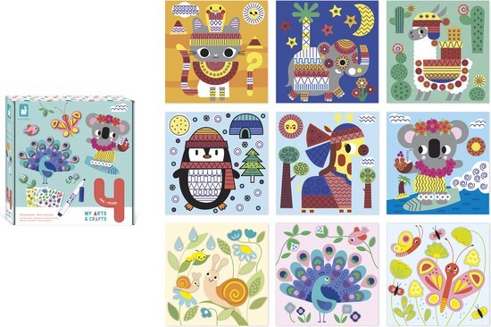 Janod - My Arts & Crafts - 4 jaar - creatieve multiactiviteitenset - 9 illustraties - creatieve set voor kinderen - leren fijne motoriek en concentratie - J07747