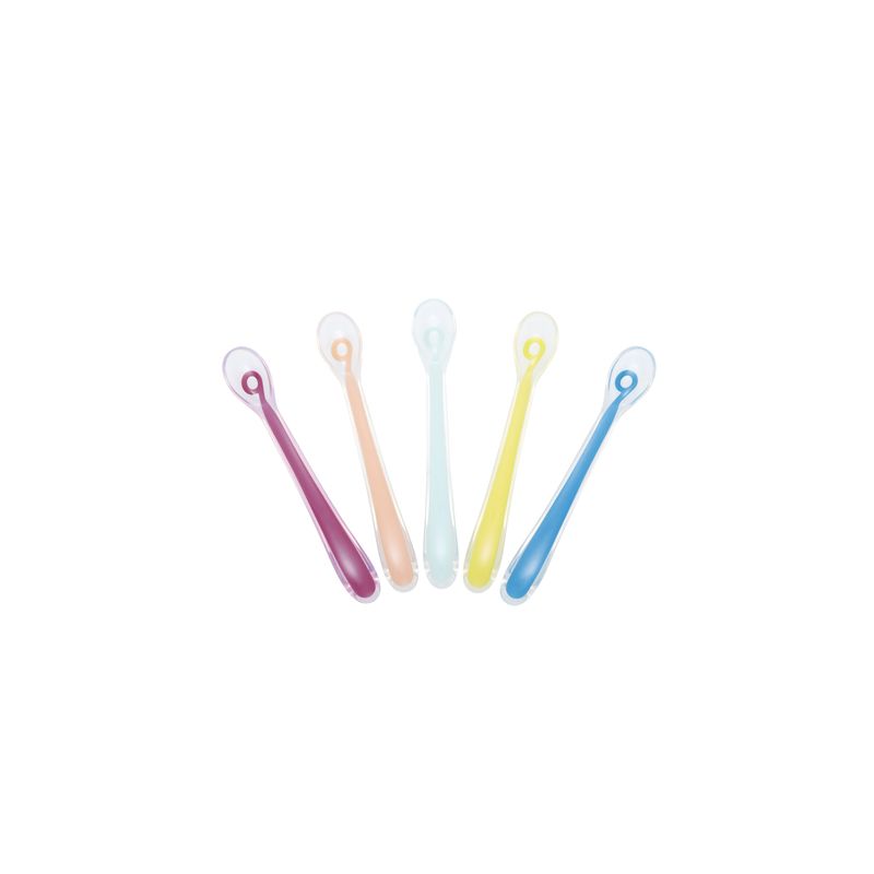 Babymoov Silicone Baby Spoons - Set of 5 - Toddler Spoons - Blue, Pink, Purple, Yellow