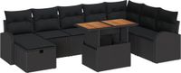 vidaXL Tuinbank Set 9-delig Zwart Polyrattan