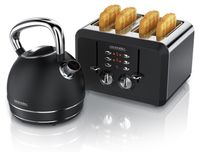 Arendo ontbijtset, 2-delig, waterkoker VINTAGE, 1,7 liter, 2200W, broodrooster BREAKFAST X2, 4 sleuven, 1600W, mat zwart