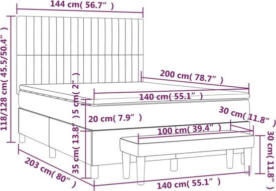 vidaXL Boxspring met matras stof lichtgrijs 140x200 cm