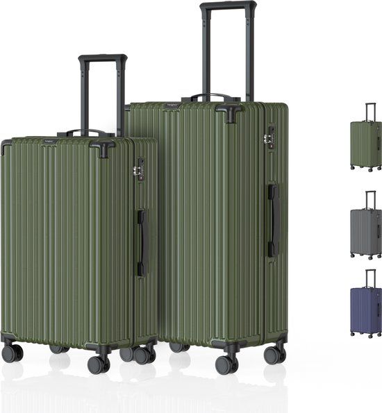 Voyagoux® Reiskoffer set M/L Olijfgroen TSA Slot
