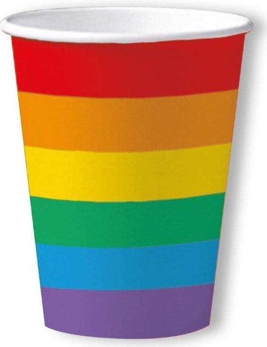 10x Regenboog thema bekertjes 200 ml - Papieren wegwerp servies