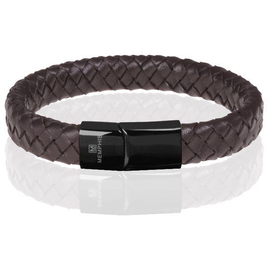 Memphis Gevlochten Leren Armband Bruin Zwart - 23cm