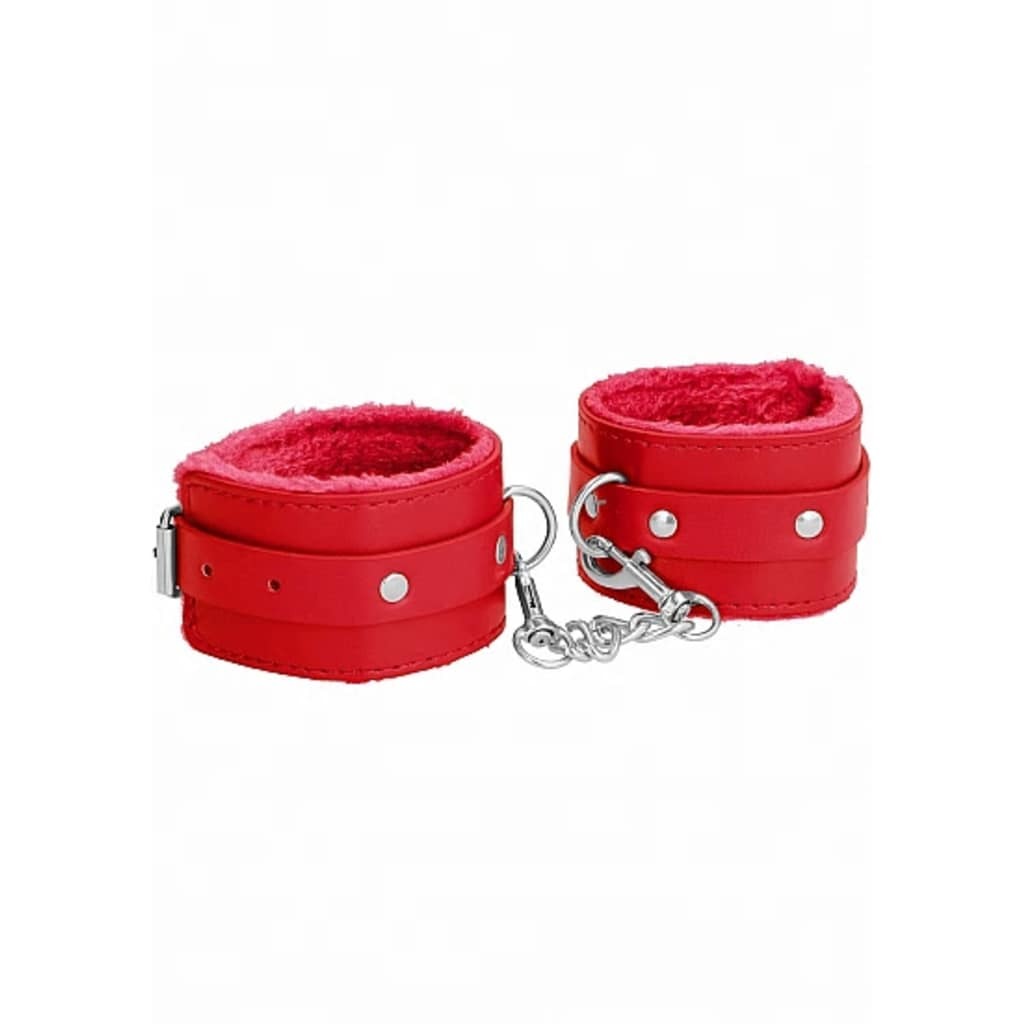 Shots - Ouch! Ouch Plush Leather Hand Cuffs - Red