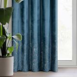 Eurofirany MIRELA Fluwelen gordijn, fluwelen gordijn, met plooiband, 1 stuk, gouden patroon, verduistering, glamour, elegant gordijn voor woonkamer, slaapkamer, 140x270 cm, lichtblauw