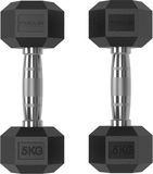 Focus Fitness Hexa Dumbbells - Set of 2 x 5kg - Black Rubber