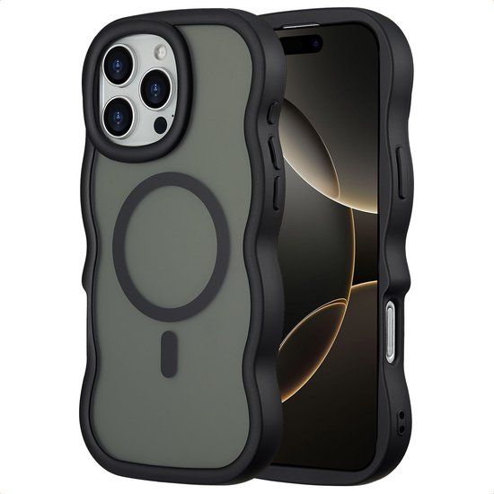 Selencia Wavy Case - Golvend Hoesje geschikt voor Apple iPhone 16 Pro Max - Zwart