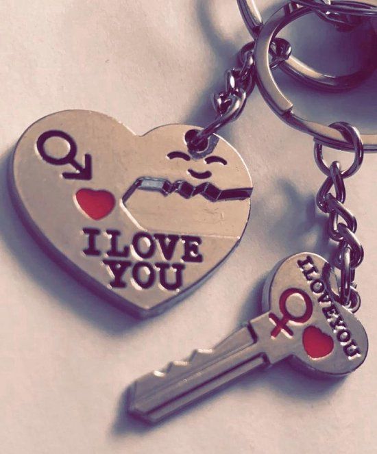 Heble® Valentijn-koppels sleutelhanger | hartje en sleutel | zilver | Unisex