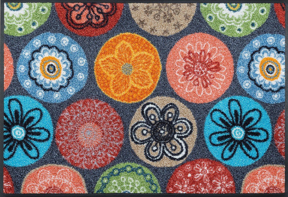 Kleen-Tex Wash+Dry Coralis Deurmat - 50 x 75cm - Blauw/Grijs/Oranje/Rood