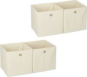Merkloos 4 x opbergbox - stof - opvouwbaar - speelgoed - opbergmand - opbergen - beige