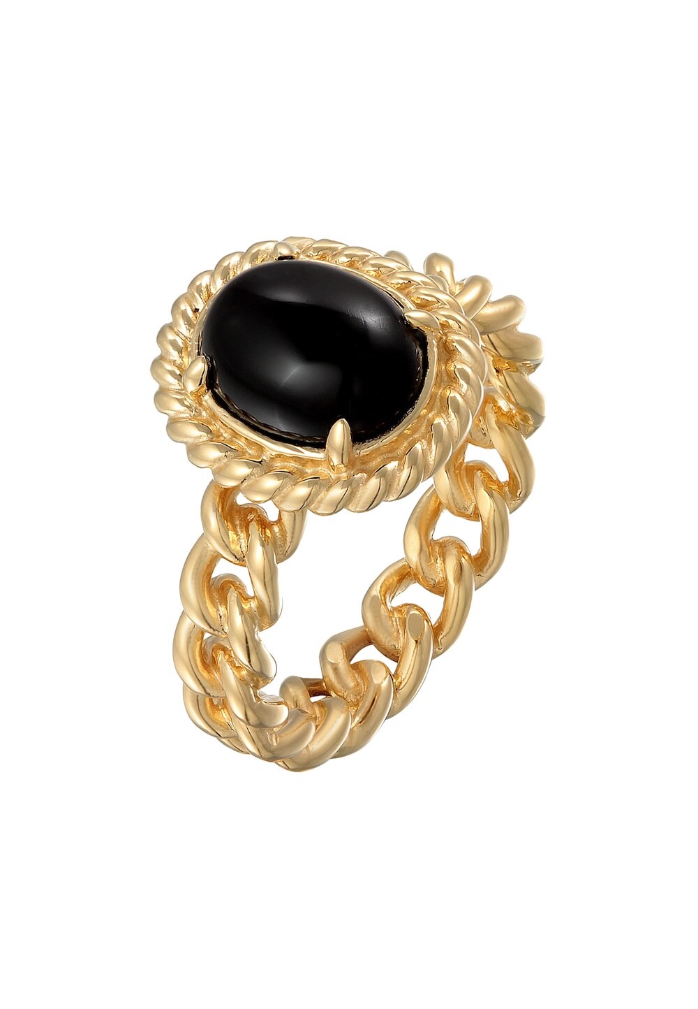 Elli PREMIUM Elli PREMIUM Elli PREMIUM Ring Dames eenzam klassiek ketting met onyx in 925 sterling zilver verguld Ringen