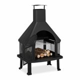 Relaxdays Tuinhaard met grill, vuurschaal met vonkenscherm, pook, massief, staal, 110 x 63 x 51 cm, zwart