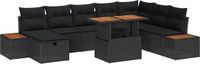 vidaXL Tuinbank Set 9-delig Zwart Polyrattan