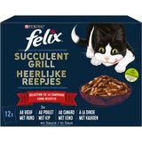 FELIX Succulent Grill Landelijke selectie in saus, rundvlees, kip, eend, kalkoen, natvoer voor gelei-katten, volwassenen, 6 stuks (12 x 80 g)