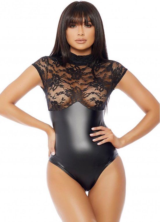 Forplay Mock Neck Bodysuit - Black - S/M